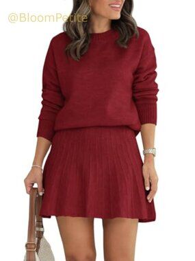 2 Piece Knit Sweater and Pleated Mini Skirt Set